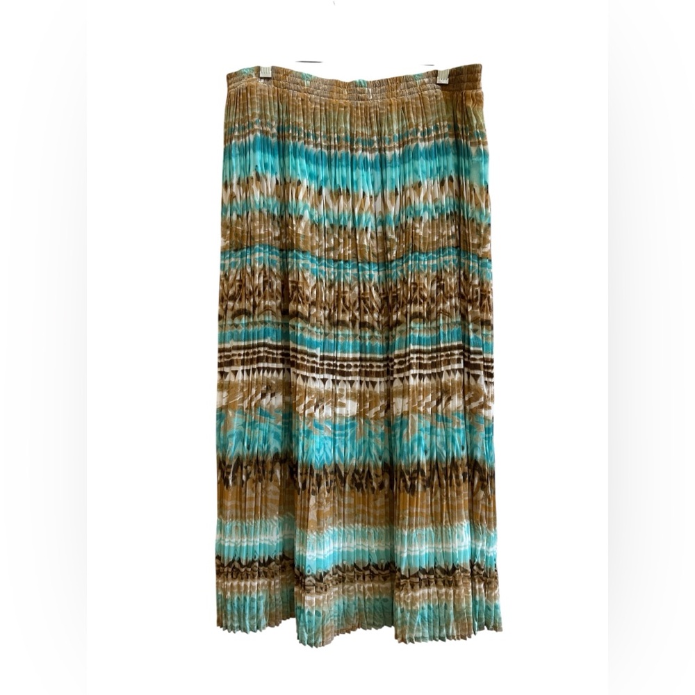 Alfred Dunner Southwestern Turquoise Brown Pleated Maxi Skirt Boho Size 12 - Picture 2 of 4